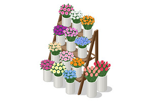 Isometric flower display rack with