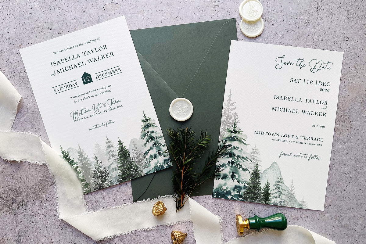 Pine Tree Wedding Suite, an Invitation Template by BlueRobinDesignShop (Photo 3 of 5)