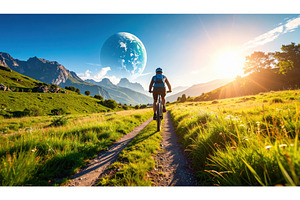 Cyclist riding through scenic, a Background Photo by Igor Tichonow
