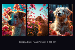 Golden Dogs Floral Portraits, an Animal Illustration by StockVerse Creative