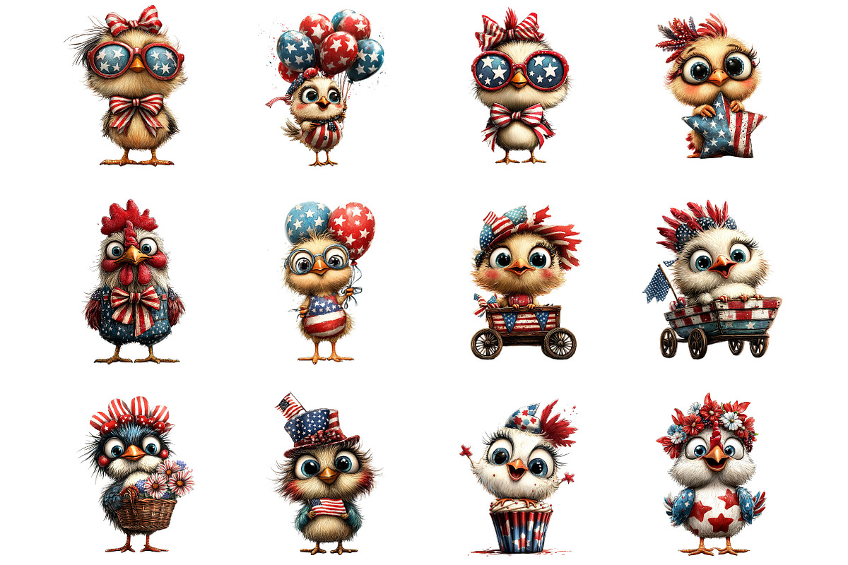 4th of July Chicken Clipart, a Seasonal Illustration by Designking (Photo 2 of 5)
