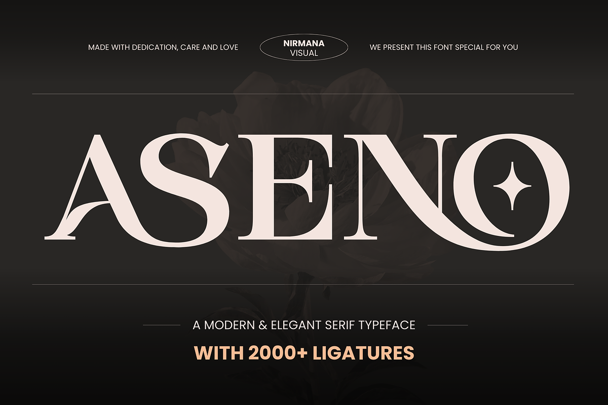 Aseno Modern - Ligatures Serif Font, a Serif Font by Nirmana Visual (Photo 1 of 17)