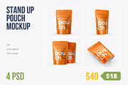 4 PSD Stand-Up Pouch Mockup, a Cups & Container Mockup by easymock (Thumbnail 1 of 12)