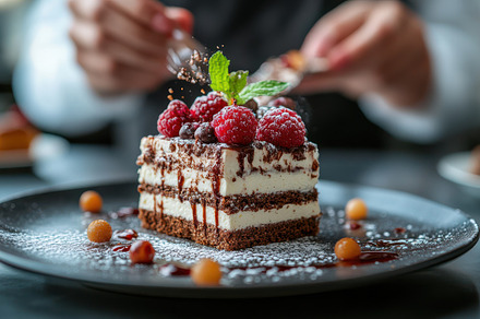 Delicious layered cake with raspberr, a Background Photo by Pixeness