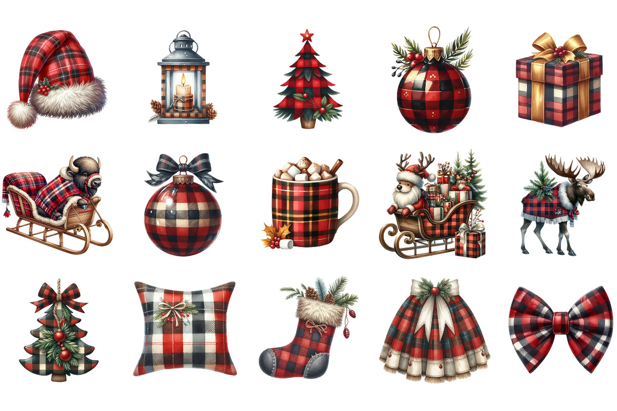 Watercolor Buffalo Plaid Christmas, an Illustration by Designking (Photo 2 of 5)