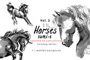Horses Sumi-e Vol2, an Illustration by StabuLaRasa illustration (Thumbnail 1 of 9)