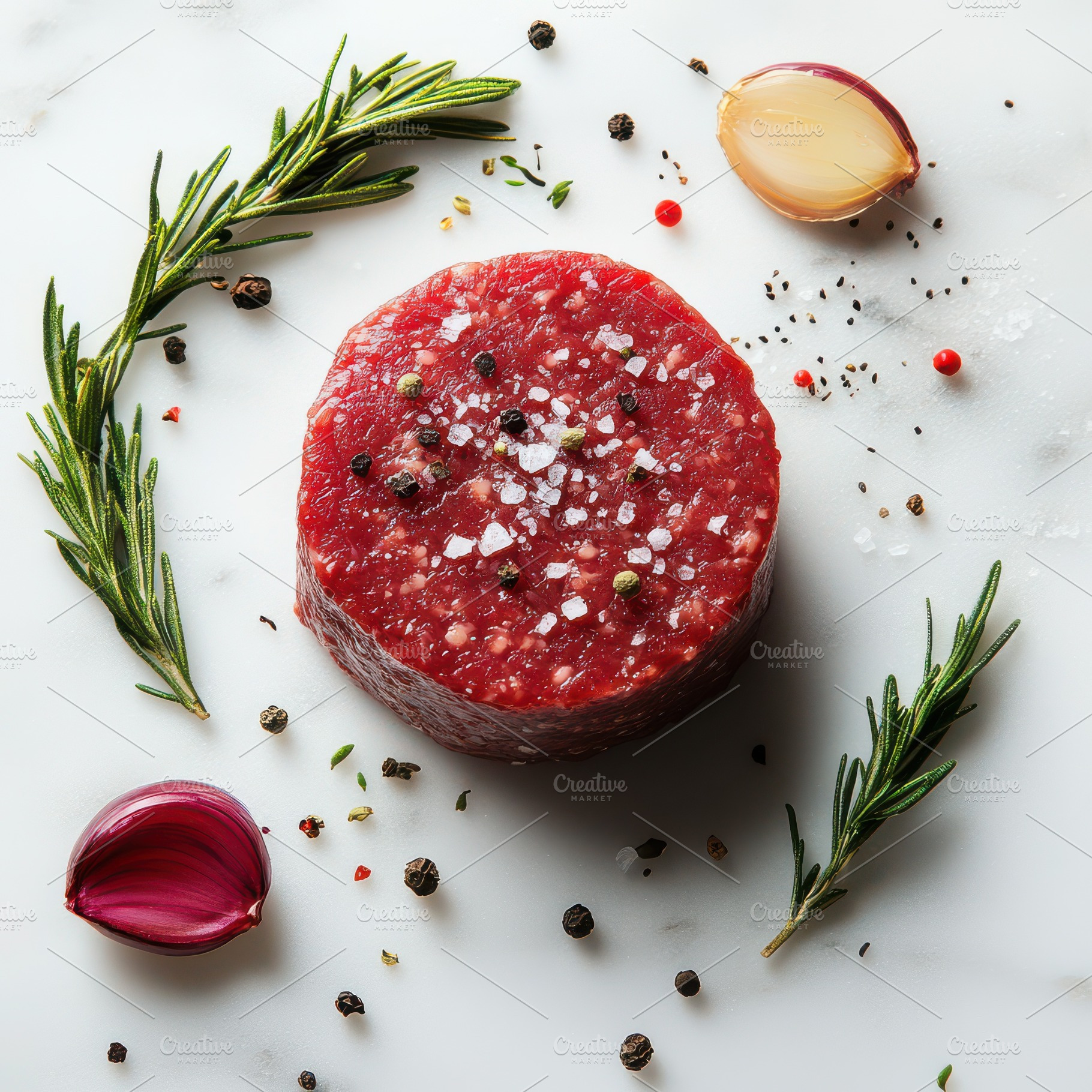 Delicious fresh raw ground beef burg, a Food & Drink Photo by Pixeness Studio