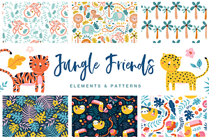 "Jungle friends" elements & patterns