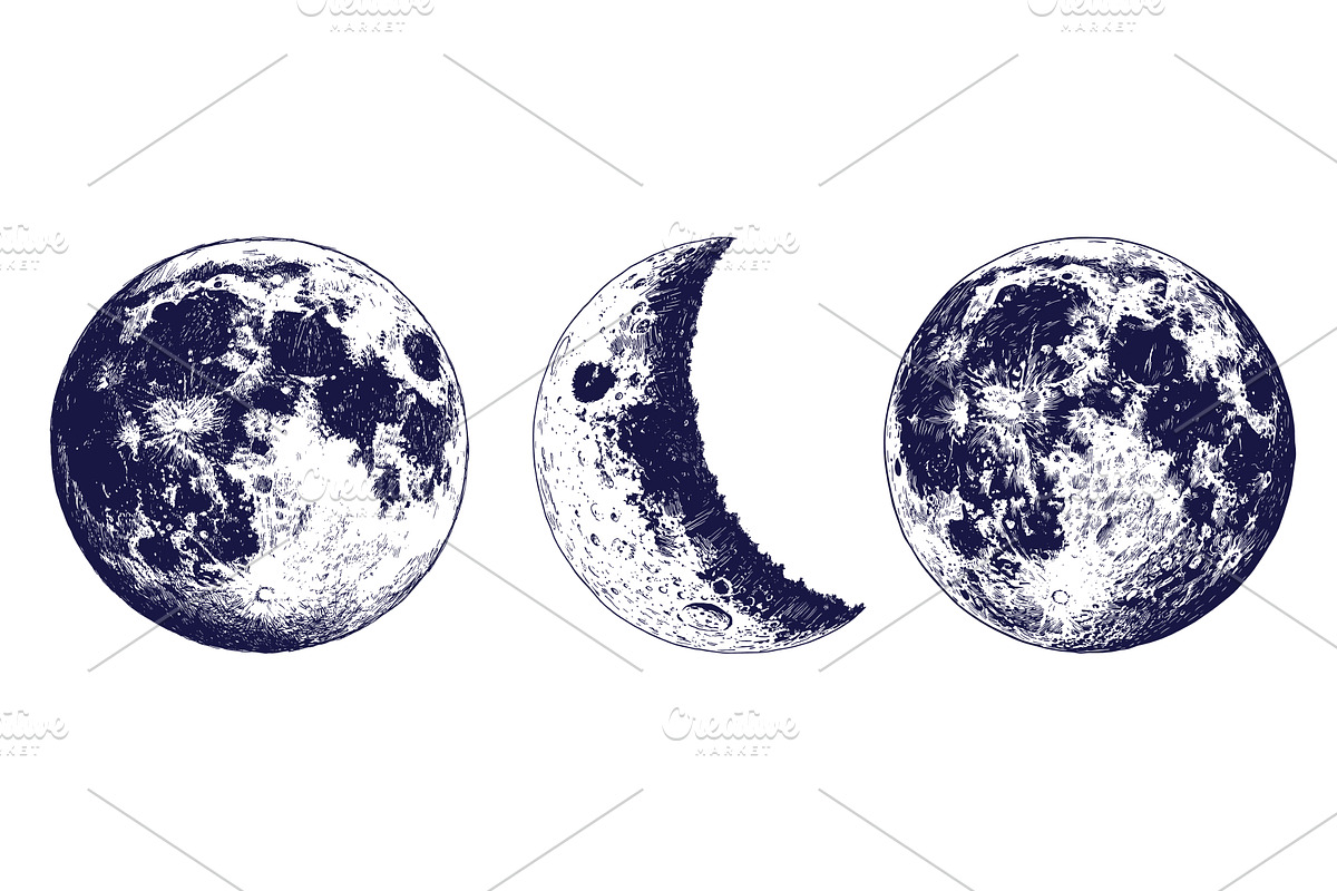 Moon close up sketches. Full moons, an Object Illustration by Stock-Smart-Start