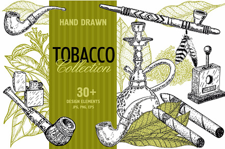 Set smoking tobacco elements sketch