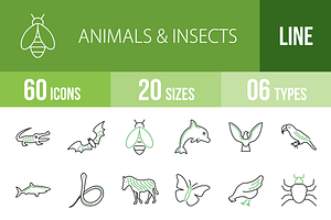 60 Animals&Insects Green&Black Icons