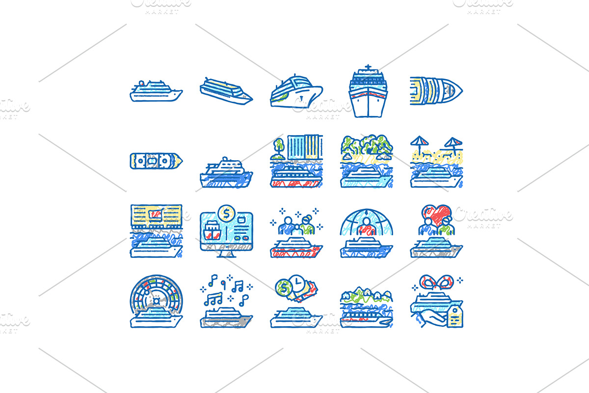 Cruise Ship Vacation Enjoyment Icons, an Object Illustration by pikepicture