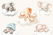 Watercolor Animals in Clouds Clipart, an Animal Illustration by SparkyDesignsUS (Thumbnail 4 of 9)