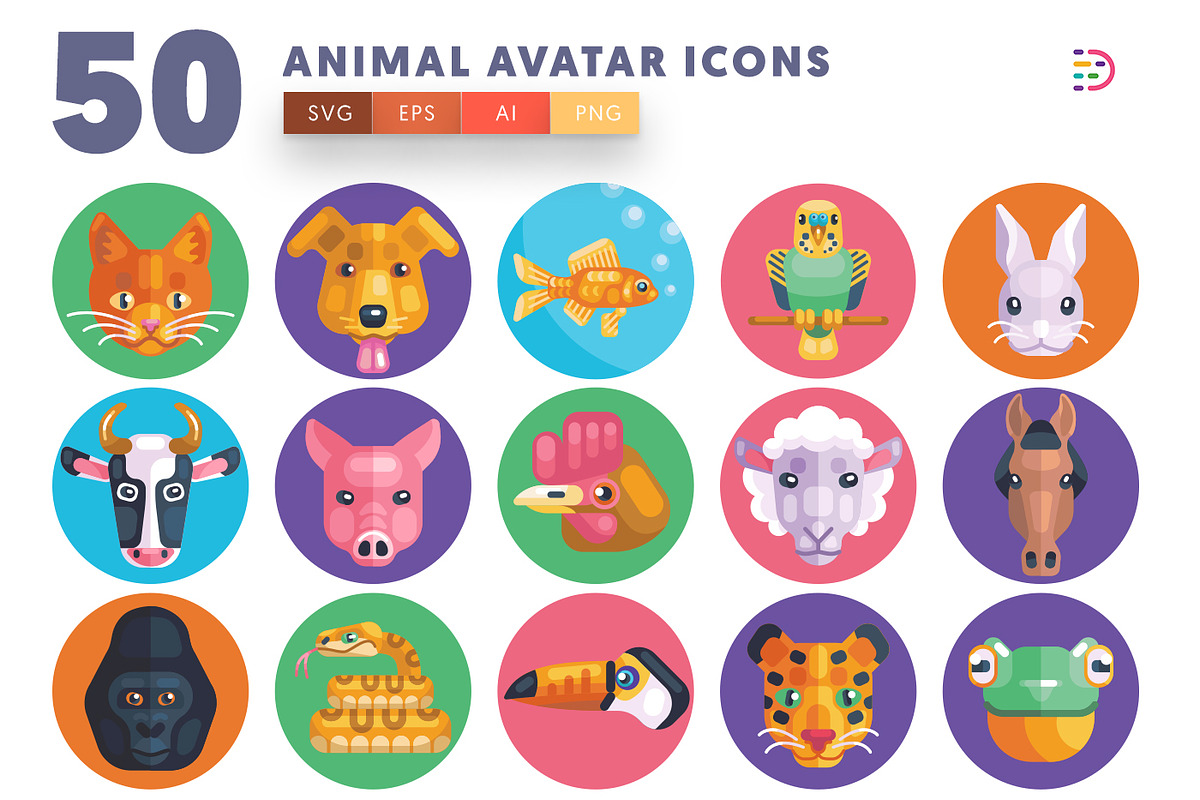 50 Animal Avatar Icons, an Outline Icon by Dighital (Photo 1 of 9)
