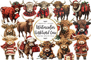 Christmas Highland Cow Clipart, an Illustration by OK Design (Thumbnail 1 of 5)