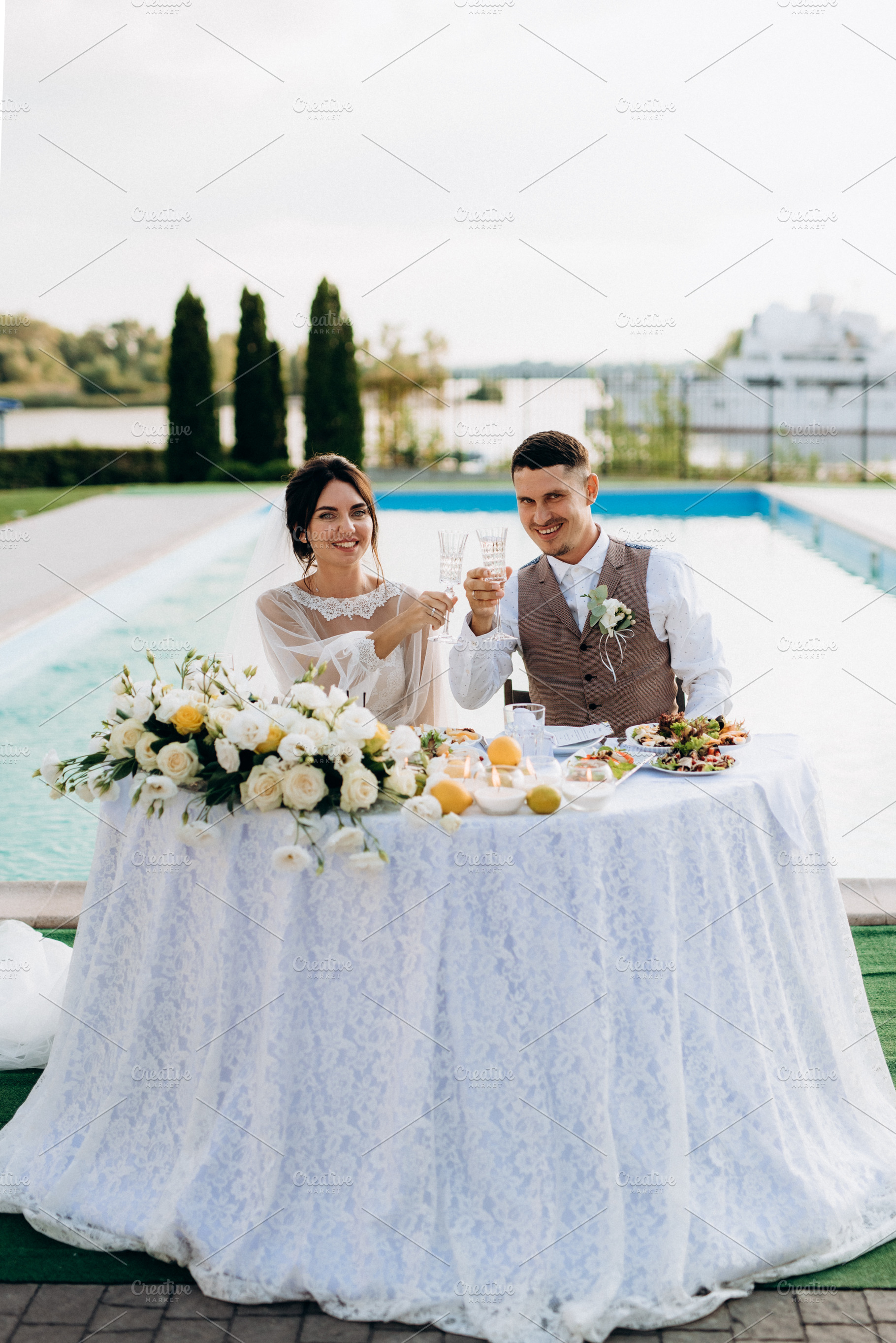 portrait of the newlyweds at the presidium, a Photo by Weddings, People, Travel