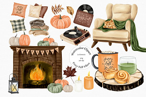 Watercolor Cozy Fall, Autumn Clipart