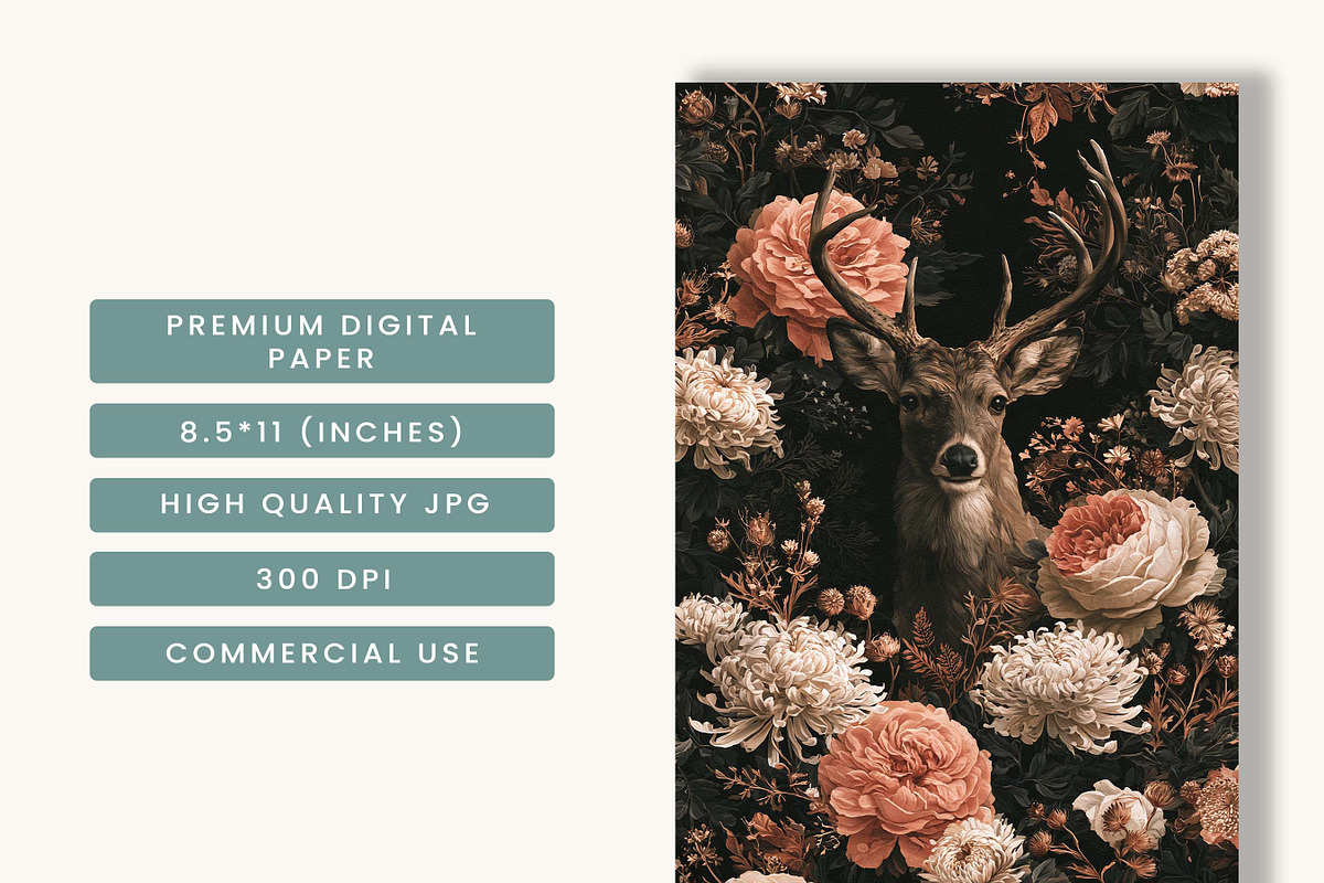 Dark Fantasy Deer Journal Paper, a Background Graphic by BusyDaydesign (Photo 7 of 7)