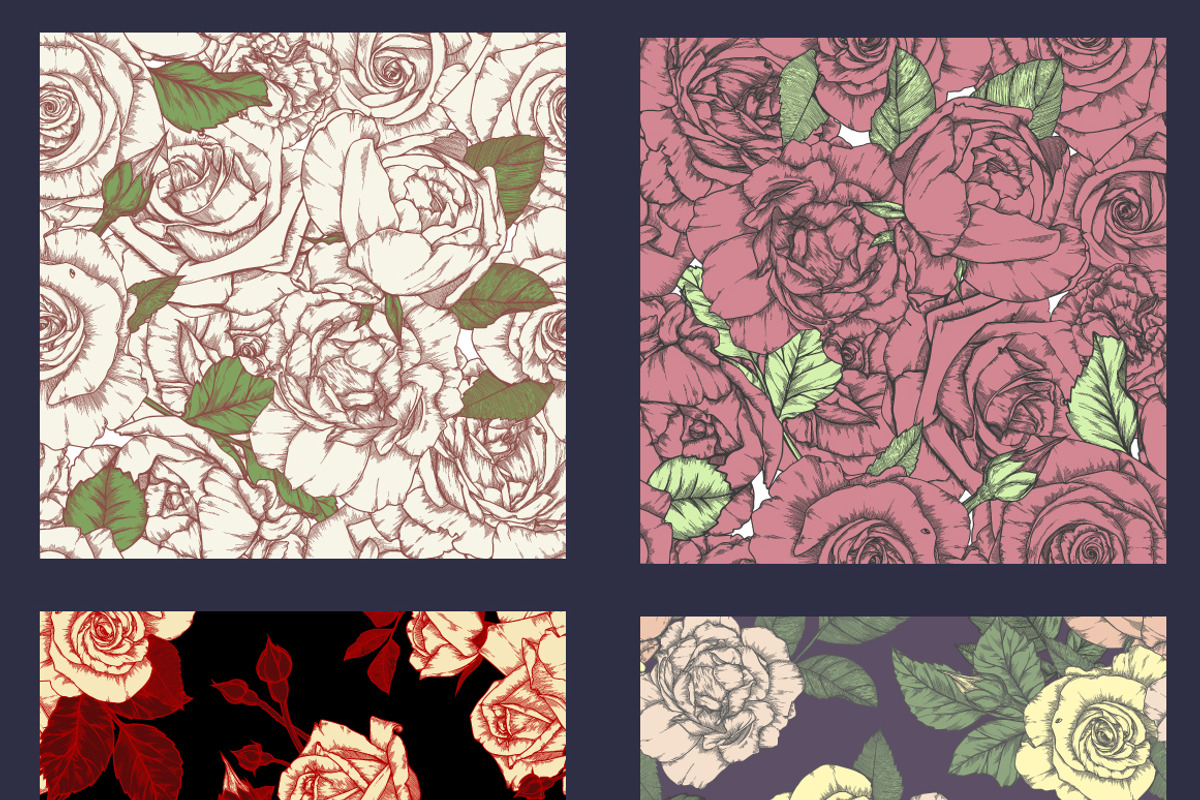 Vintage seamless patterns with roses, a Pattern Graphic by Mandarinkas art (Photo 4 of 4)
