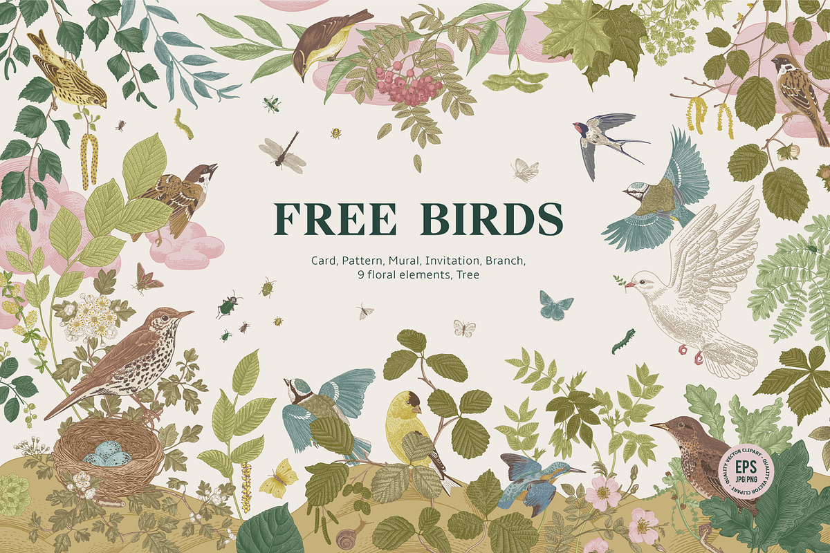Free Birds, a Decorative Illustration by olga.korneeva (Photo 1 of 11)