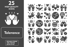 25 Tolerance Glyph Icons, an Icon by Pexelpy