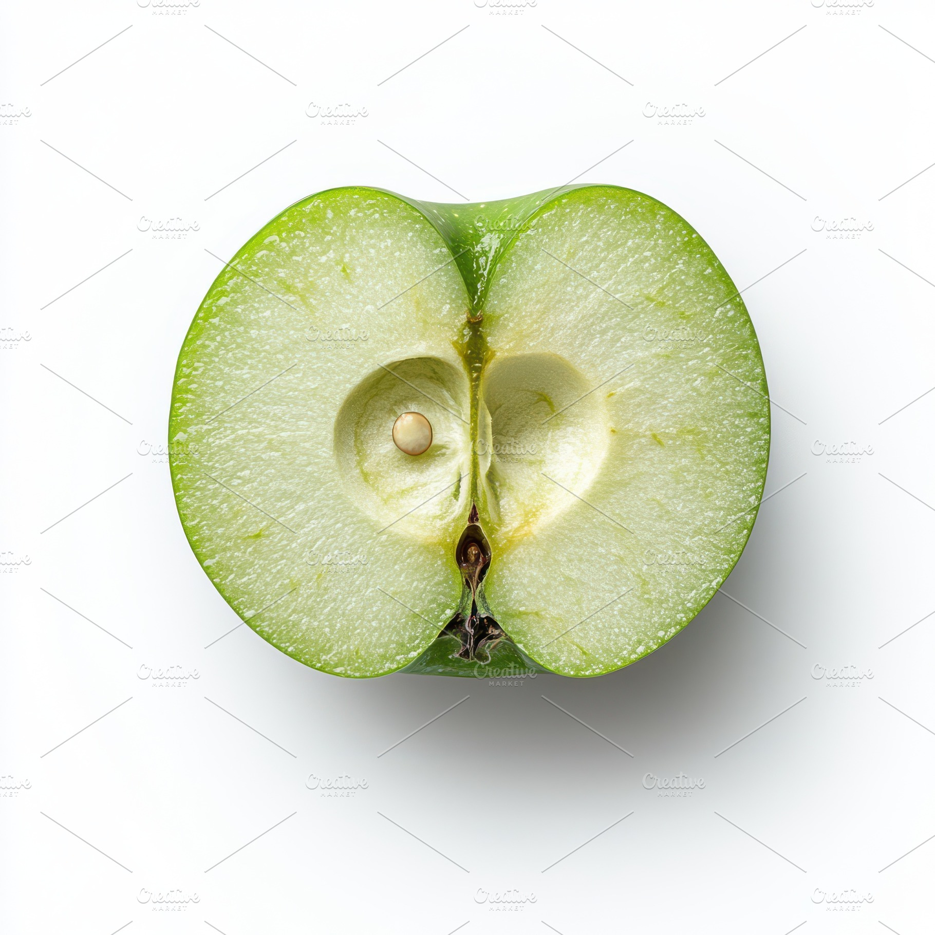 Fresh green apple with cut in half s, a Food & Drink Photo by Pixeness Studio