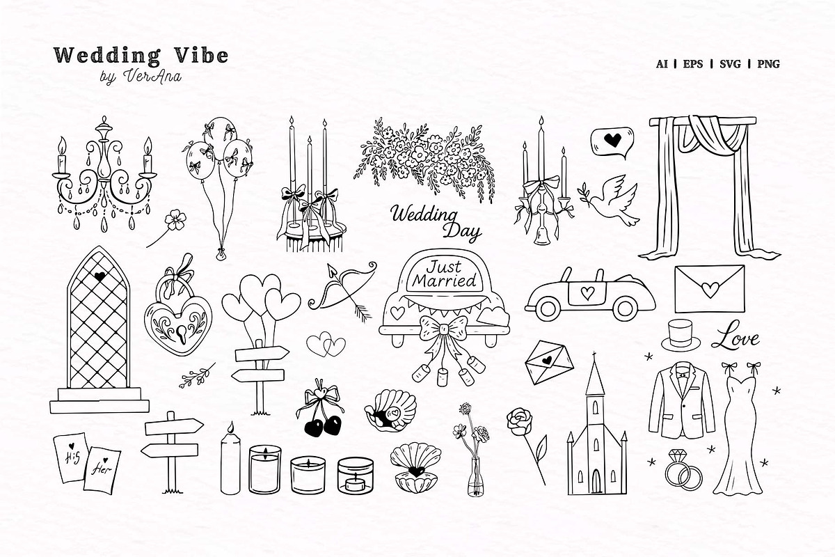 Wedding Line Art Vector Set, an Object Illustration by VerAna (Photo 6 of 18)