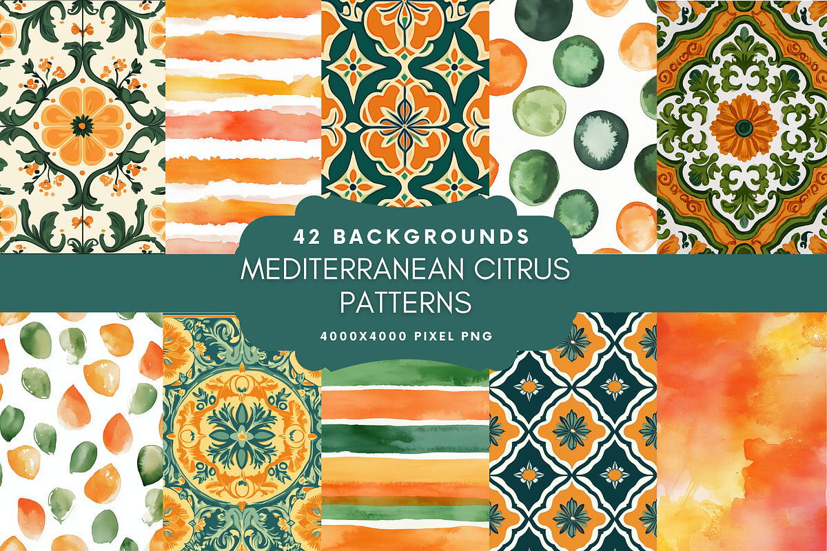 Mediterranean Citrus Patterns, a Background Graphic by NadiaTheronArt