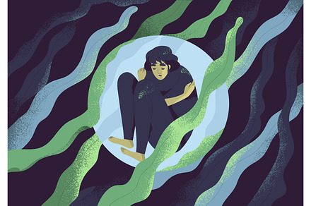 Depressed woman in bubble, a Person Illustration by Good Studio