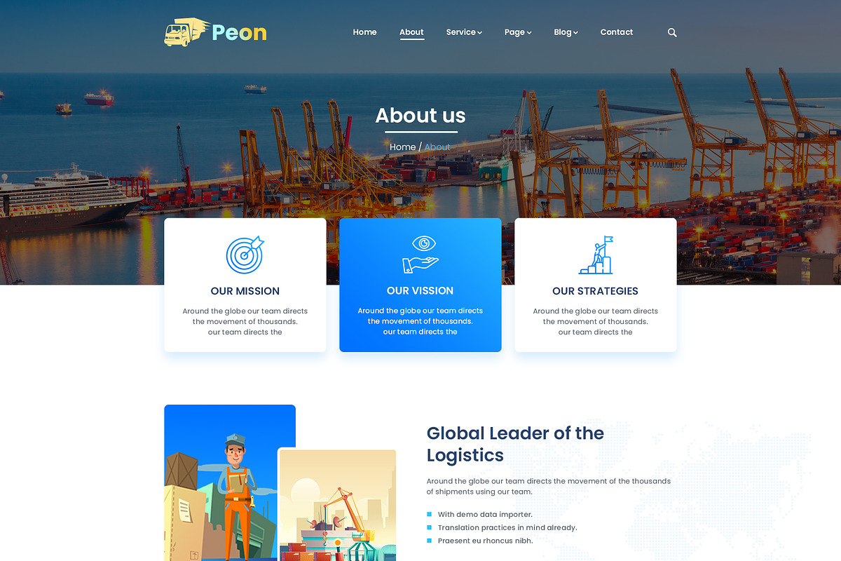 Peon - Logistic PSD Template, a Landing Page Template by Andit themes (Photo 6 of 34)