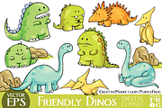 VECTOR - FRIENDLY DINOS - Clipart, an Animal Illustration by Purple Frog (Thumbnail 1 of 5)