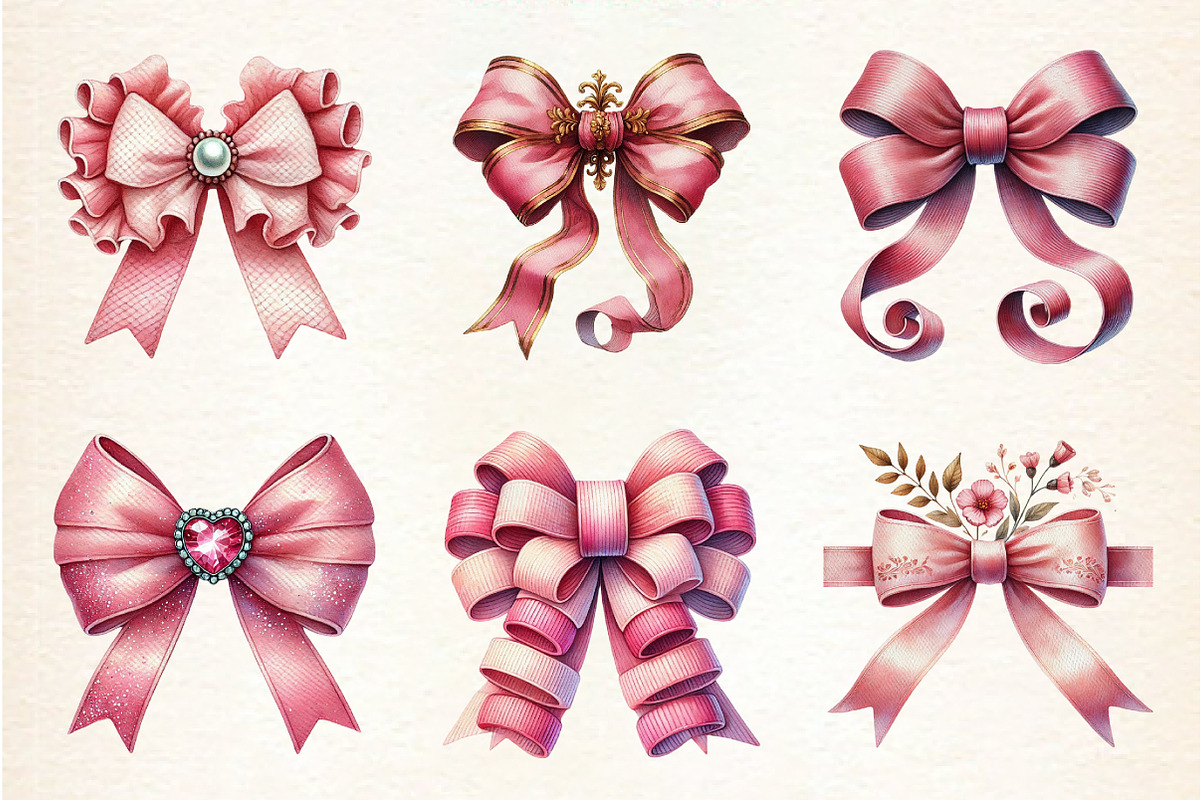 Coquette Pink Bow Clipart, an Illustration by DreamArtGraphic (Photo 2 of 4)