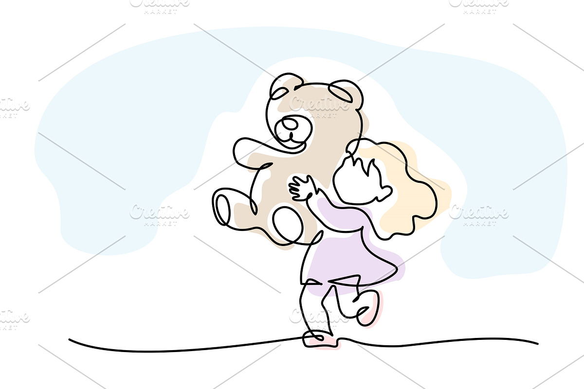 Little girl embracing her teddy bear, an Education Illustration by Valenty