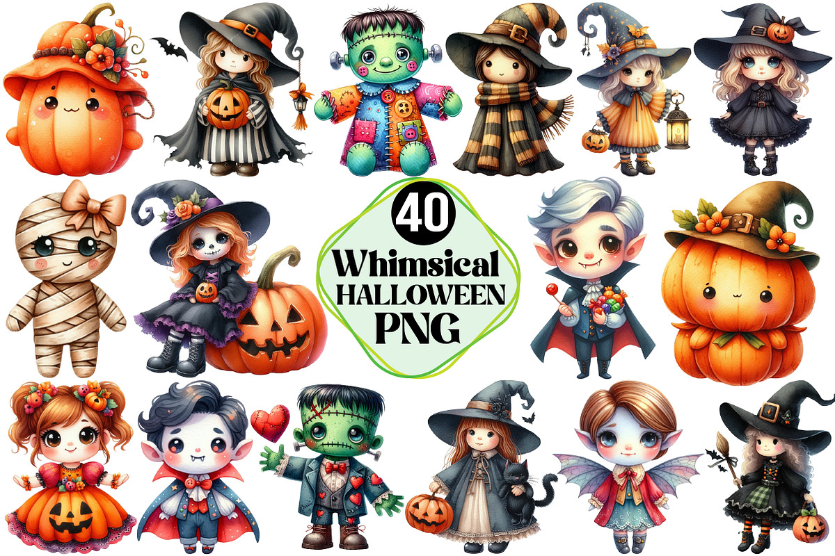 Whimsical Halloween Dolls Clipart, an Illustration by Pixels.Craft (Photo 1 of 7)