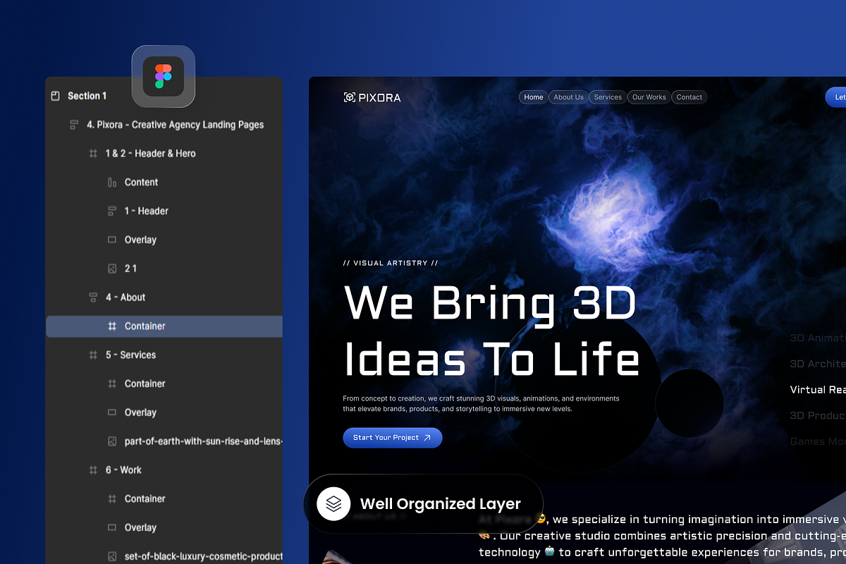 Pixora - Creative Agency, a Landing Page Template by SLAB! Design (Photo 2 of 4)