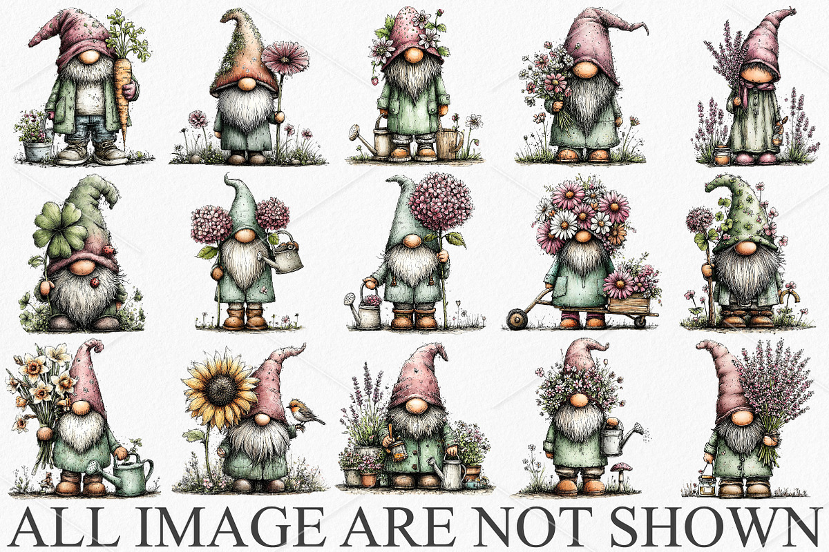 Watercolor Spring Gnome Clipart PNG, an Illustration by Canvas Craft (Photo 3 of 7)