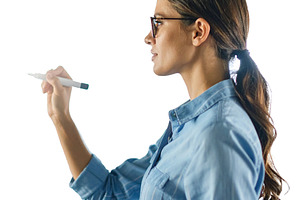 Young adult pointing with marker isolated photo, a School & Education Photo by DanFLCreativo