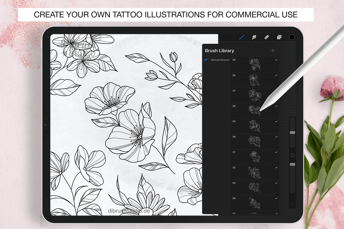 Procreate Delicate Blossom Stamps, a Brush Add-On by DiBrush Studio (Photo 2 of 6)