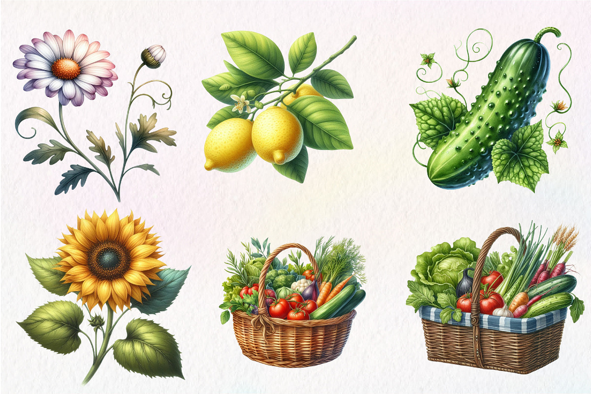 Summer Garden Watercolor Clipart, an Illustration by CreationArt (Photo 2 of 5)