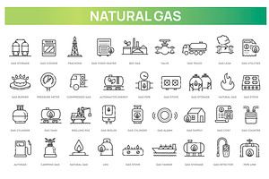 Set of Natural Gas line icons, an Outline Icon by Tettygreen