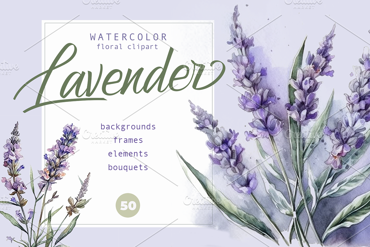 Watercolor Lavender clipart., a Decorative Illustration by Irena Matiash shop (Photo 1 of 5)