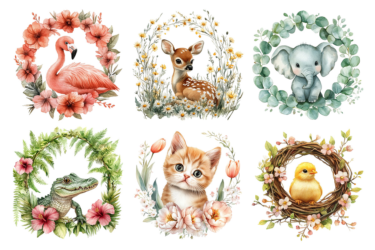 Baby Animals Floral Wildlife Frames, an Illustration by Daily.Designs (Photo 4 of 6)