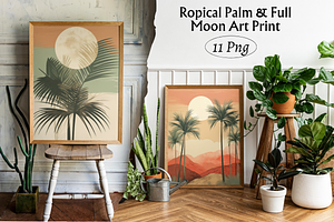 Ropical Palm & Full Moon Art Print
