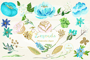 Gold and blue. Watercolor flowers., an Illustration by LABFcreations (Thumbnail 3 of 6)