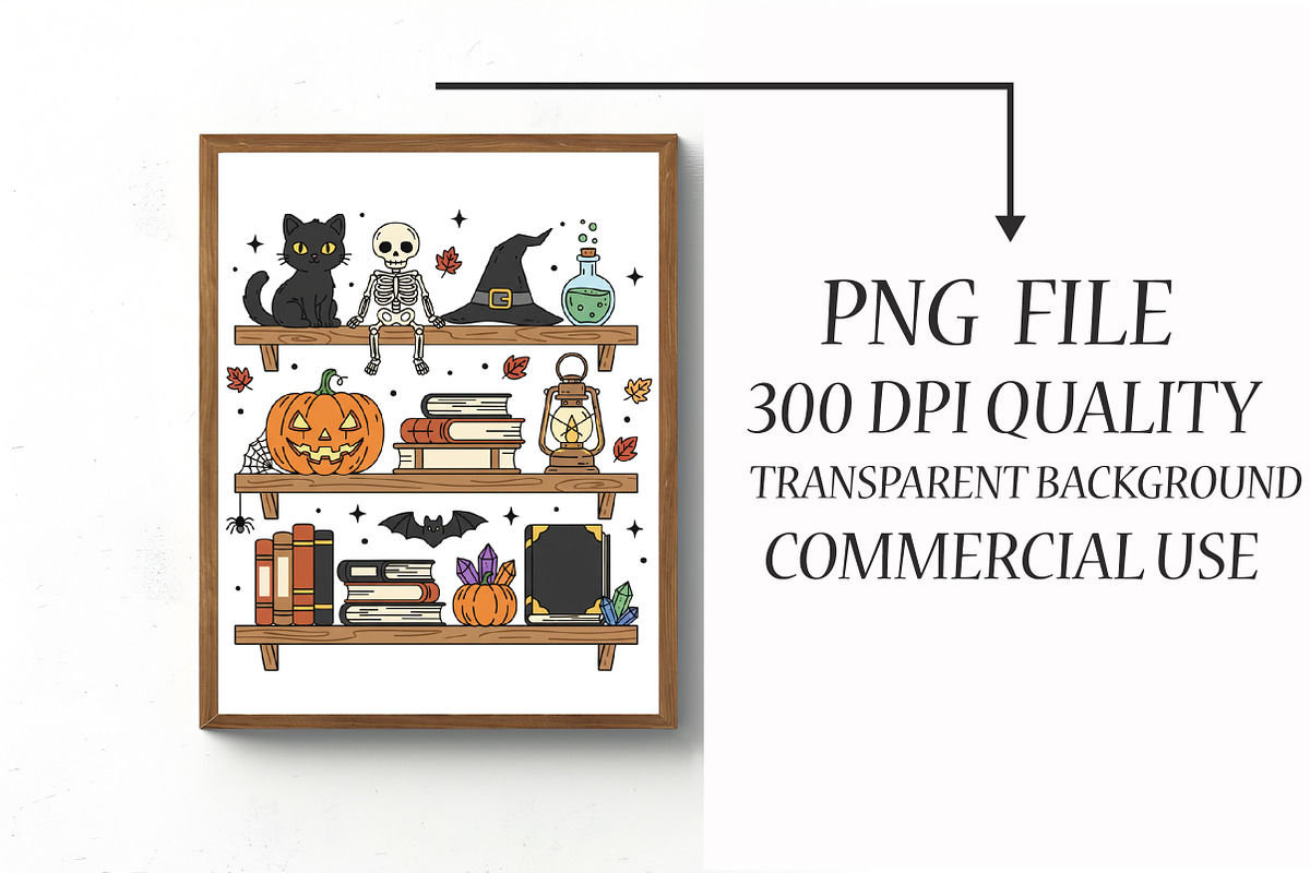 Witchy Halloween Bookshelf PNG, an Illustration by Libby Wishes (Photo 2 of 6)