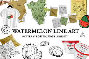 Watermelon Line Art. Pattern