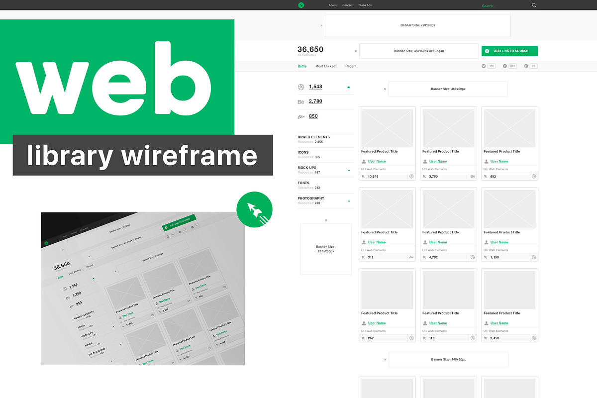 Web Library Wireframe, a Wireframe Template by Spovv