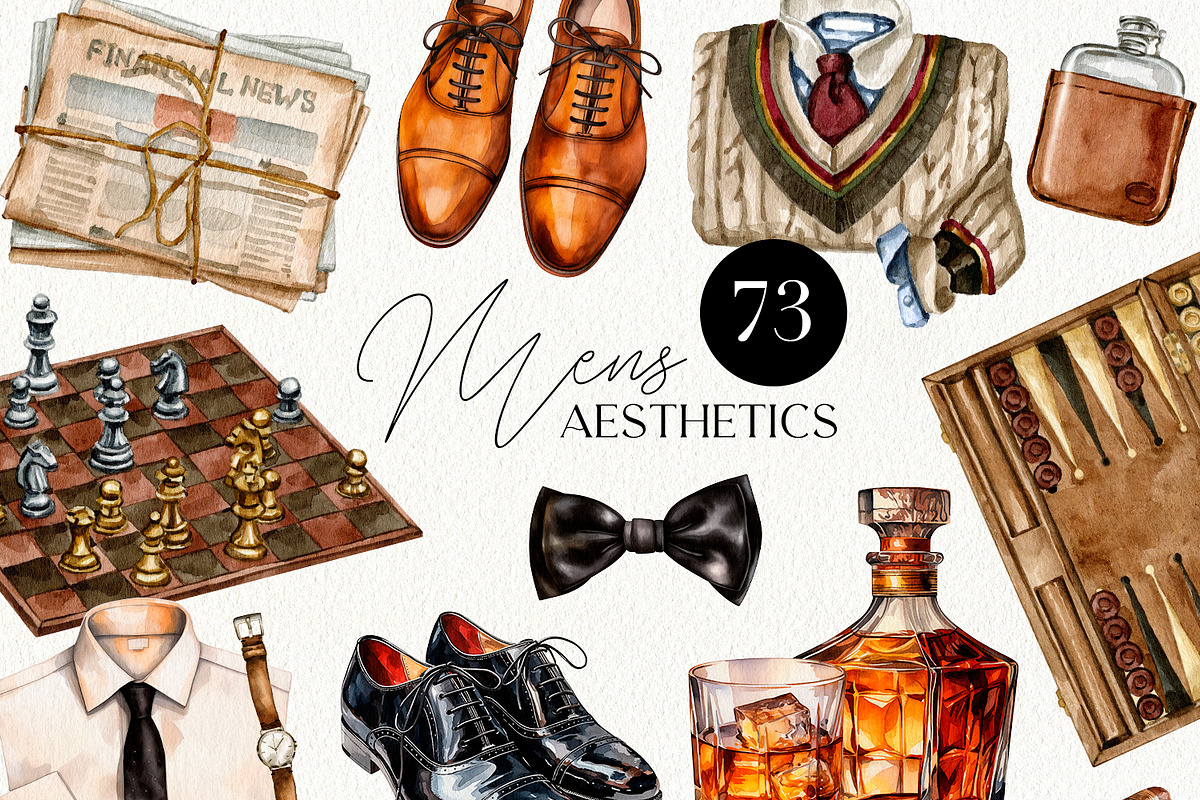 Men's Aesthetics watercolor clipart, an Object Illustration by CrystalinaShop (Photo 1 of 7)
