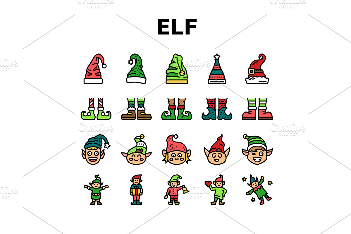 elf christmas cute character icons, an Object Illustration by pikepicture
