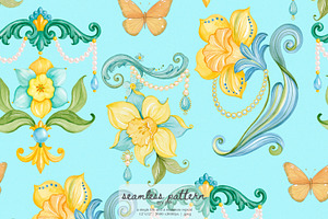 Rococo Floral Seamless Pattern, a Pattern Graphic by Pink Studio Art